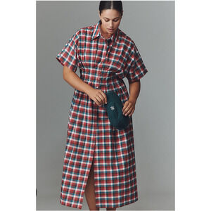 Anthropologie The Tobie Button-Front Pleated Shirt Dress by Exquise XS Plaid